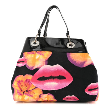 Christian Dior Patent Crystal Embellished Canvas Lips Print Tote Black Multicolor 1 of 26