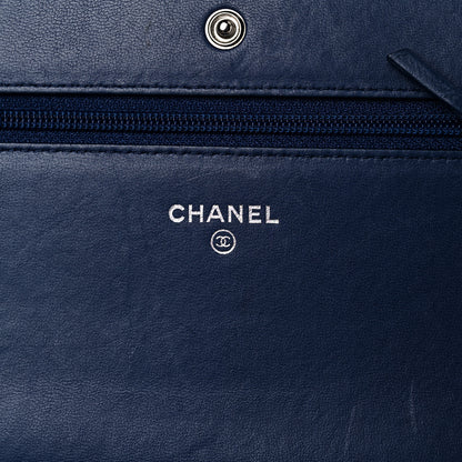 Chanel Lambskin Quilted CC Crossing Wallet On Chain WOC Blue 6 of 23