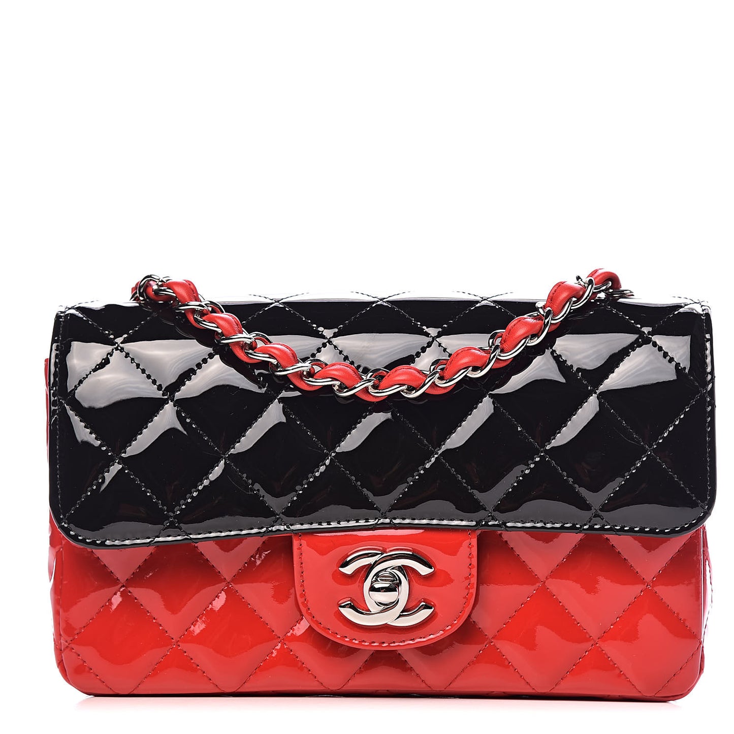 Patent Calfskin Quilted Bi-Color Mini Rectangular Flap Red Black