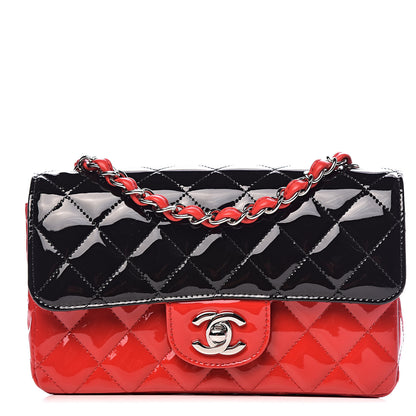 Chanel Patent Calfskin Quilted Bi-Color Mini Rectangular Flap Red Black 1 of 11