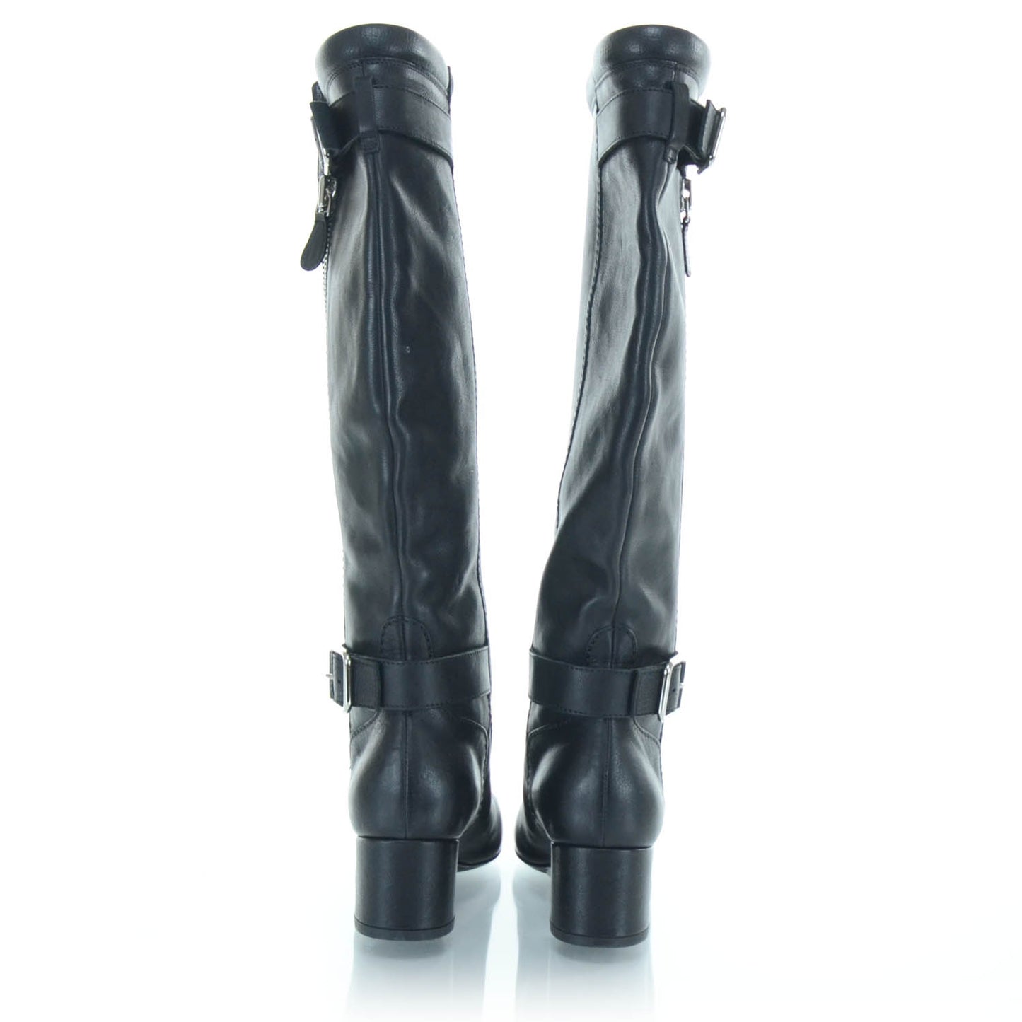 Leather Tall Riding Boots 35 Black