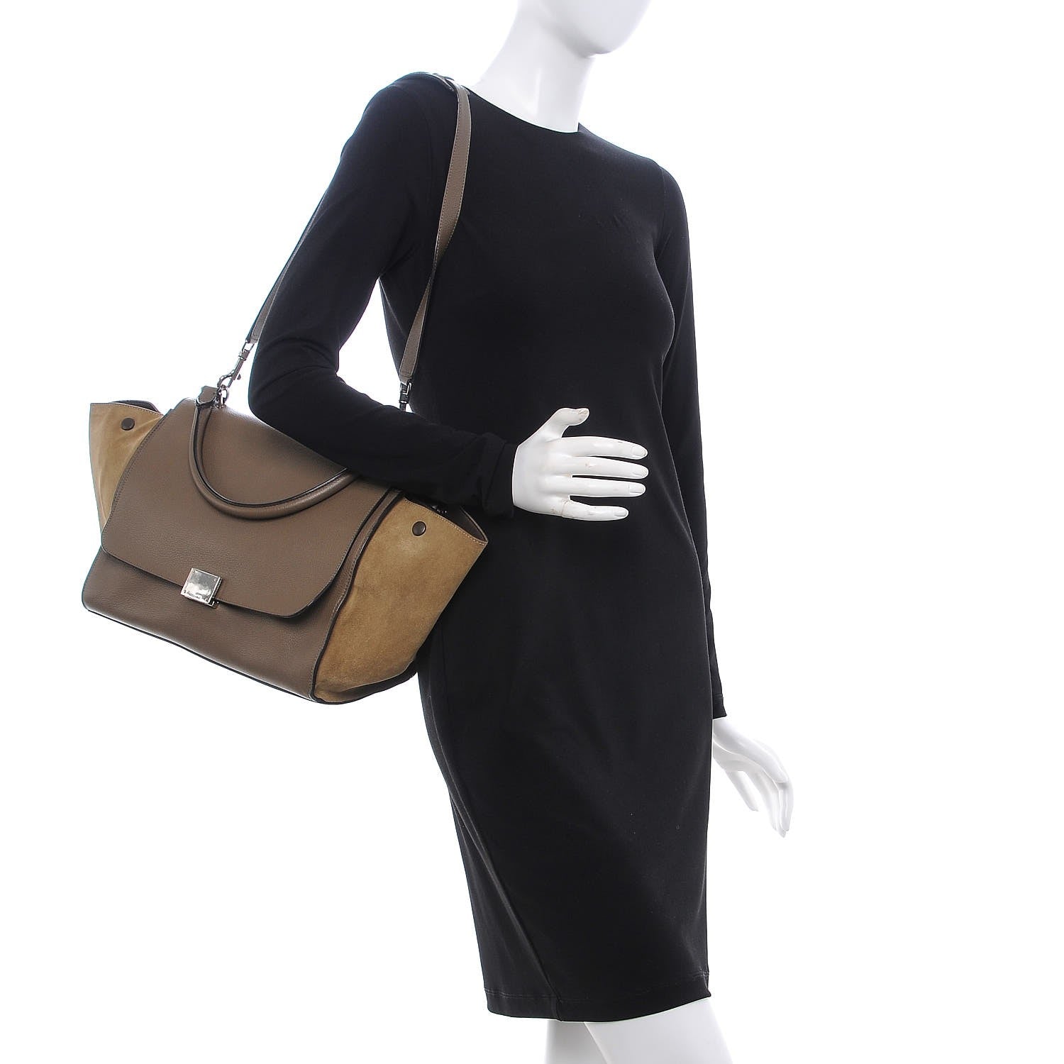 Celine Drummed Calfskin Suede Medium Trapeze Souris 2 of 11