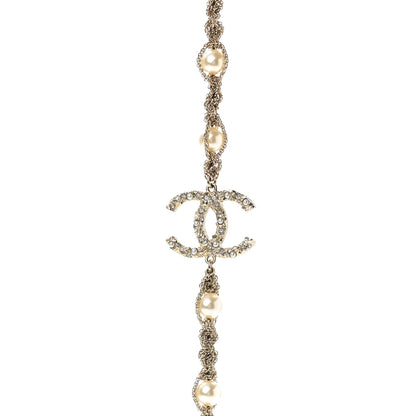 Chanel Pearl Crystal CC Chain Long Necklace Gold 4 of 7