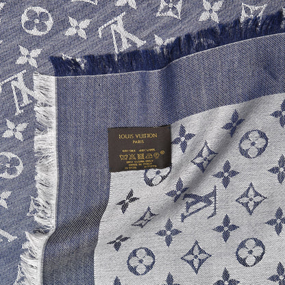 Louis Vuitton Silk Wool Monogram Denim Shawl Blue 4 of 4