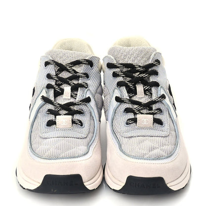 Chanel Mesh Suede Calfskin Grained Calfskin Womens CC Sneakers 37 Grey White 3 of 7