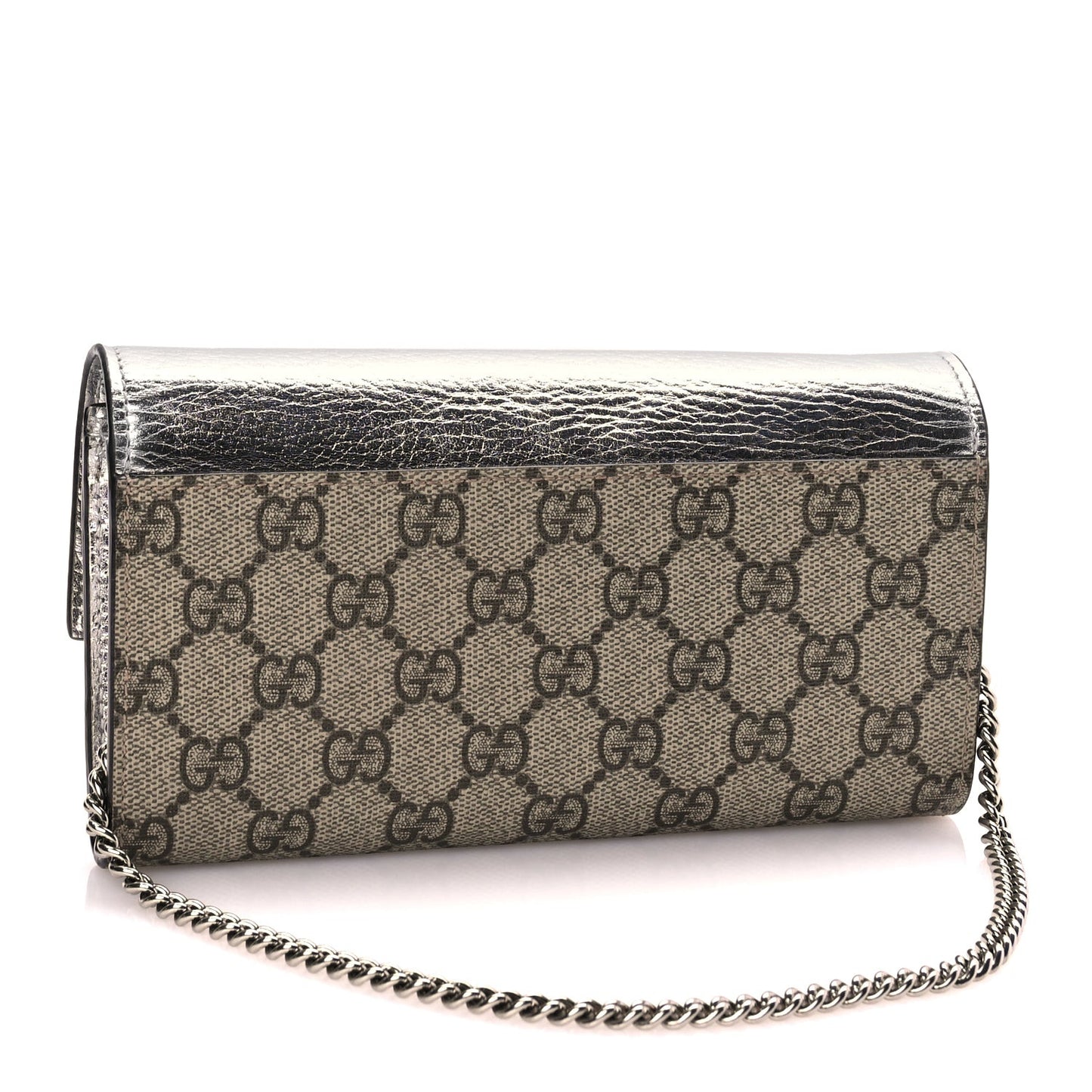 Metallic Calfskin GG Supreme Monogram Petite GG Marmont Wallet Chain Bag Silver Beige Ebony