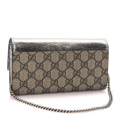 Gucci Metallic Calfskin GG Supreme Monogram Petite GG Marmont Wallet Chain Bag Silver Beige Ebony 2 of 8