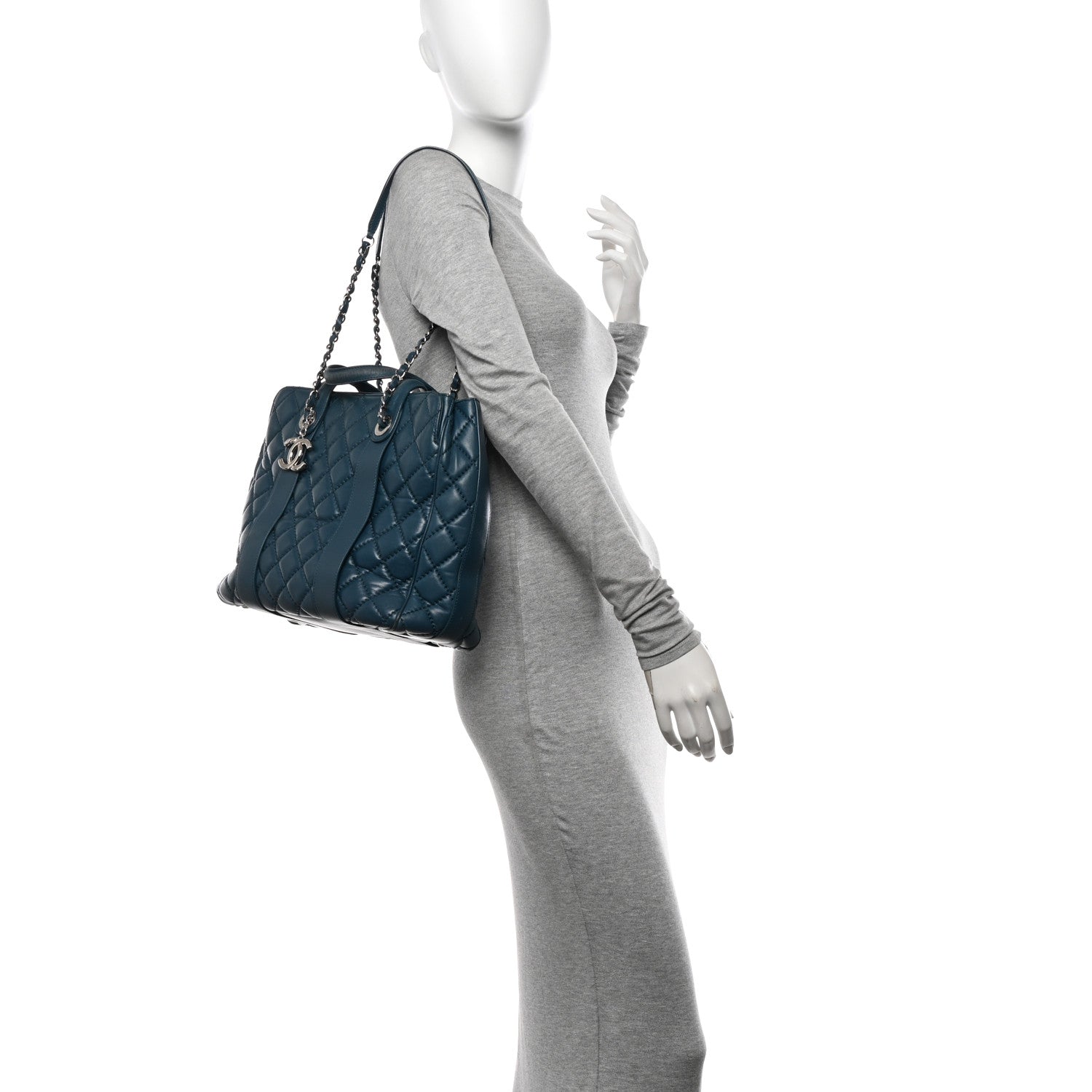 Chanel Lambskin Quilted Easy Carry Shopping Tote Blue 2 of 13