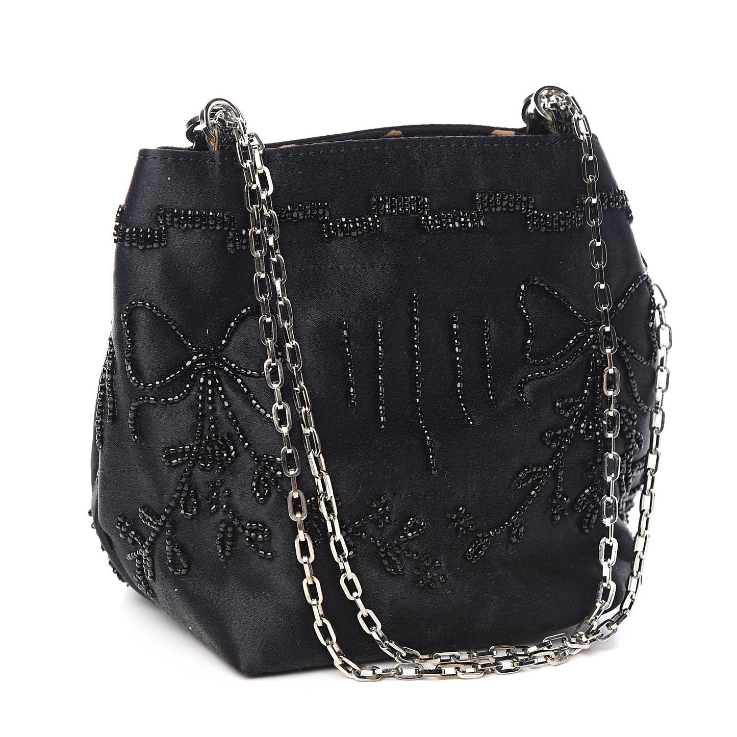 Satin Sequin Embellished Micro Shopping Bag Black