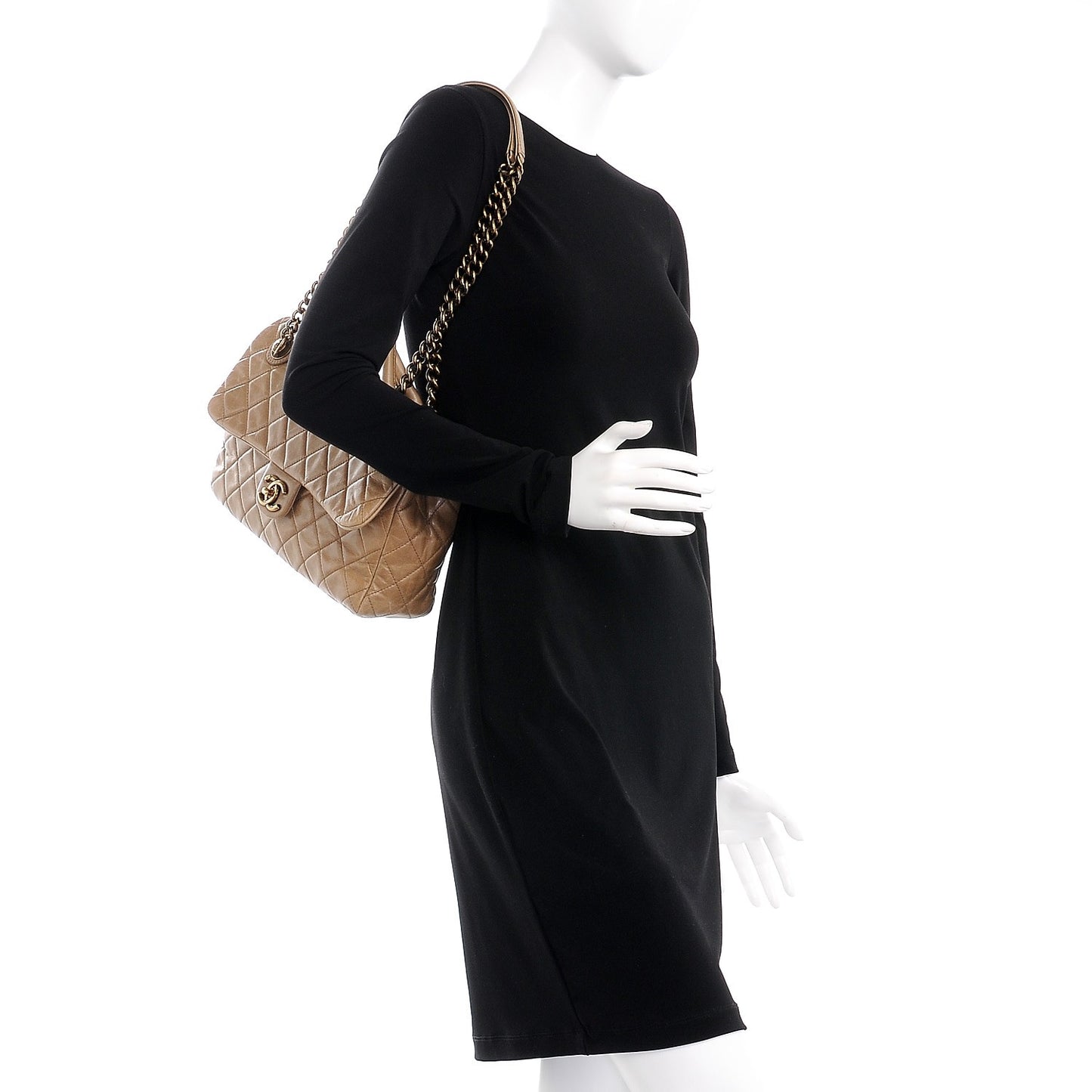 Glazed Calfskin Castle Rock Medium Flap Dark Beige