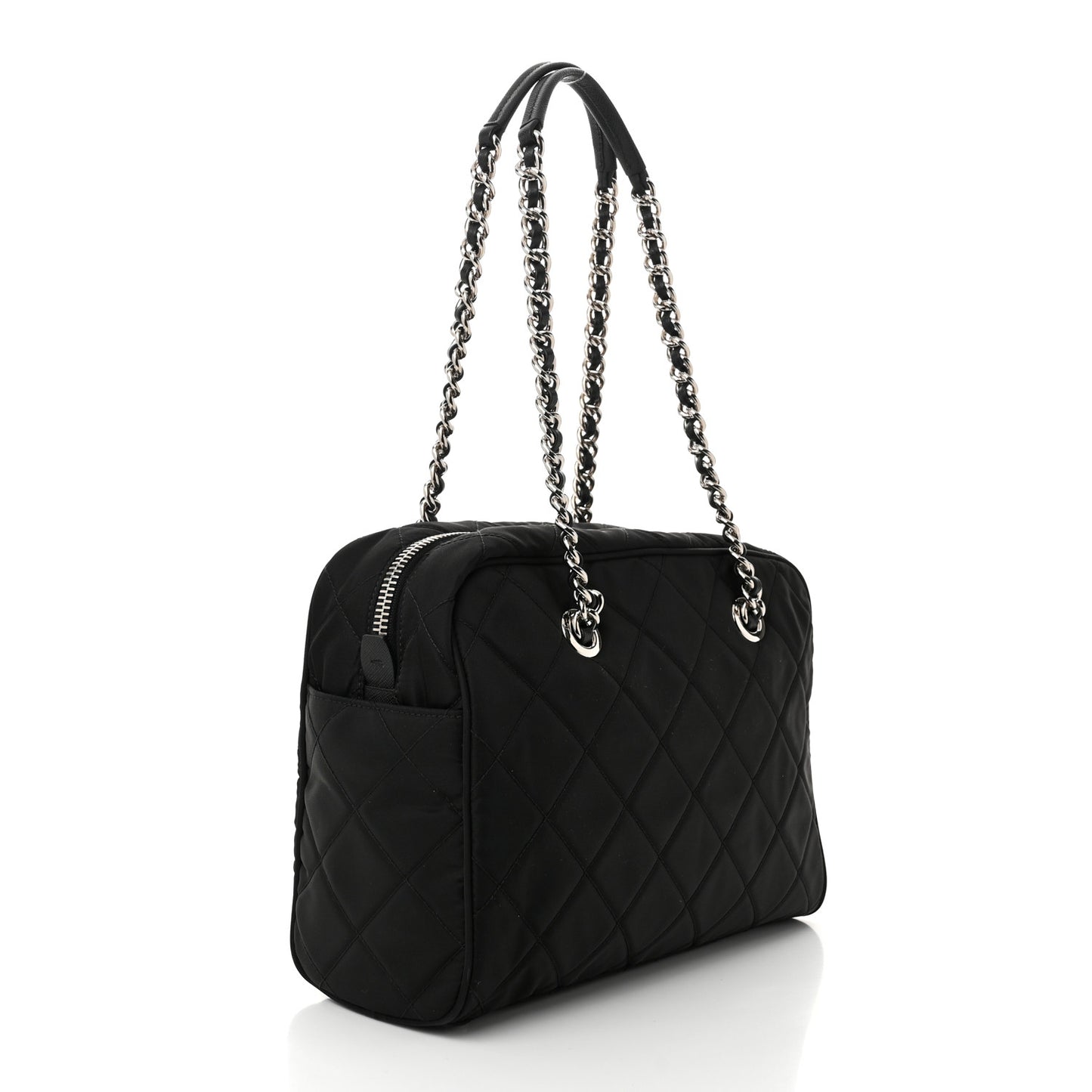 Nylon Tessuto Impuntu Quilted Shoulder Bag Black