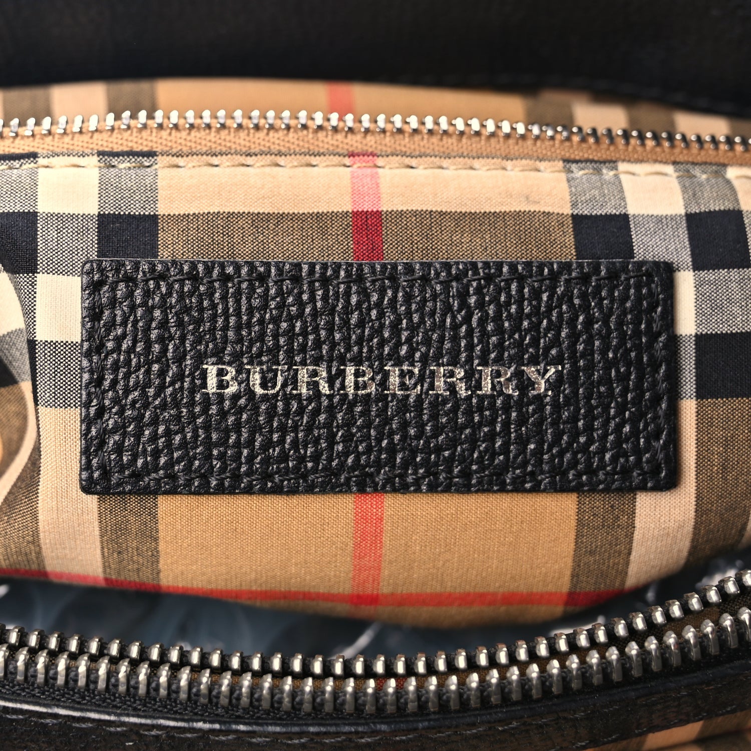 Burberry Derby Calfskin House Check Medium Banner Tote Black Sea Green 5 of 8