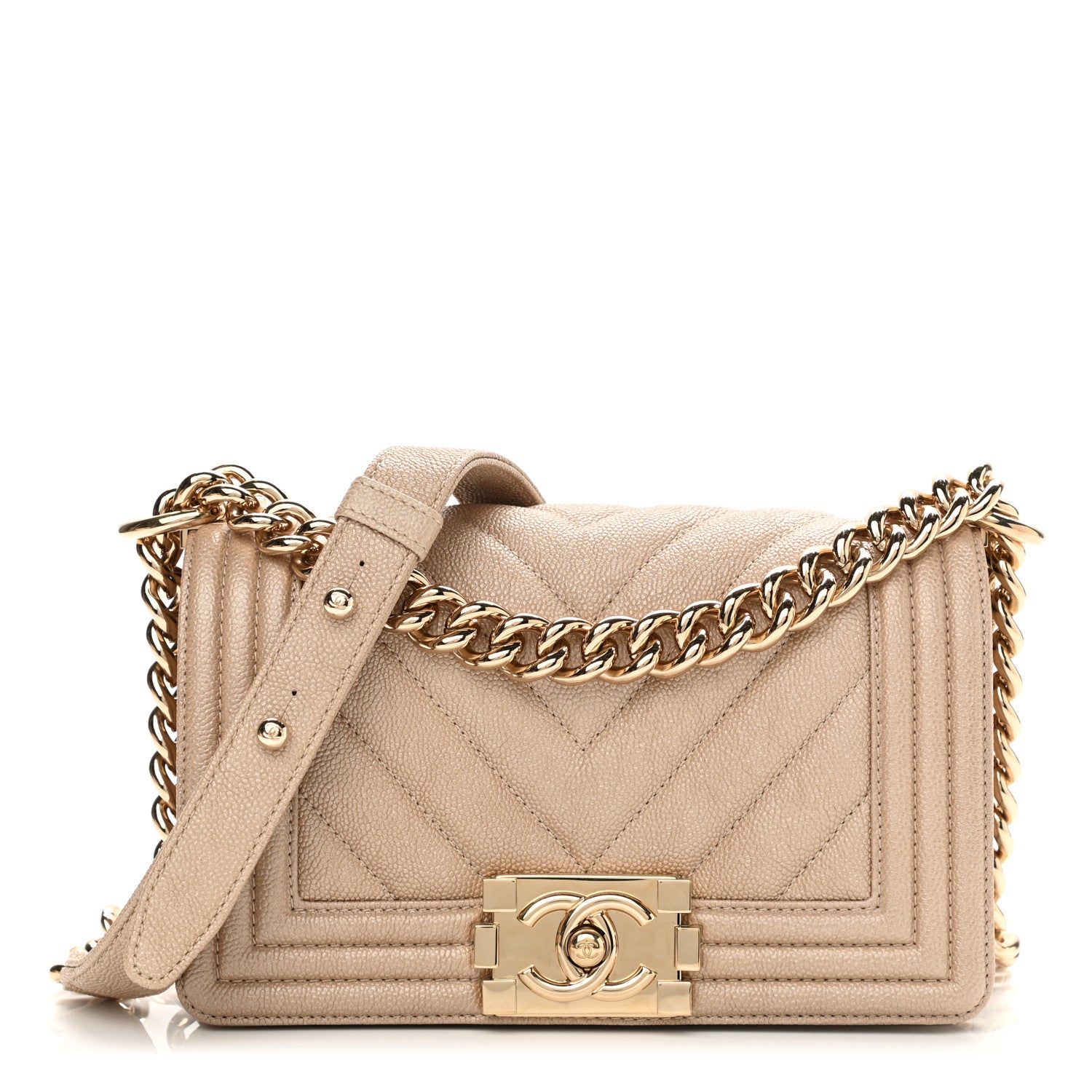 Chanel Iridescent Caviar Chevron Quilted Small Boy Flap Beige 1 of 11