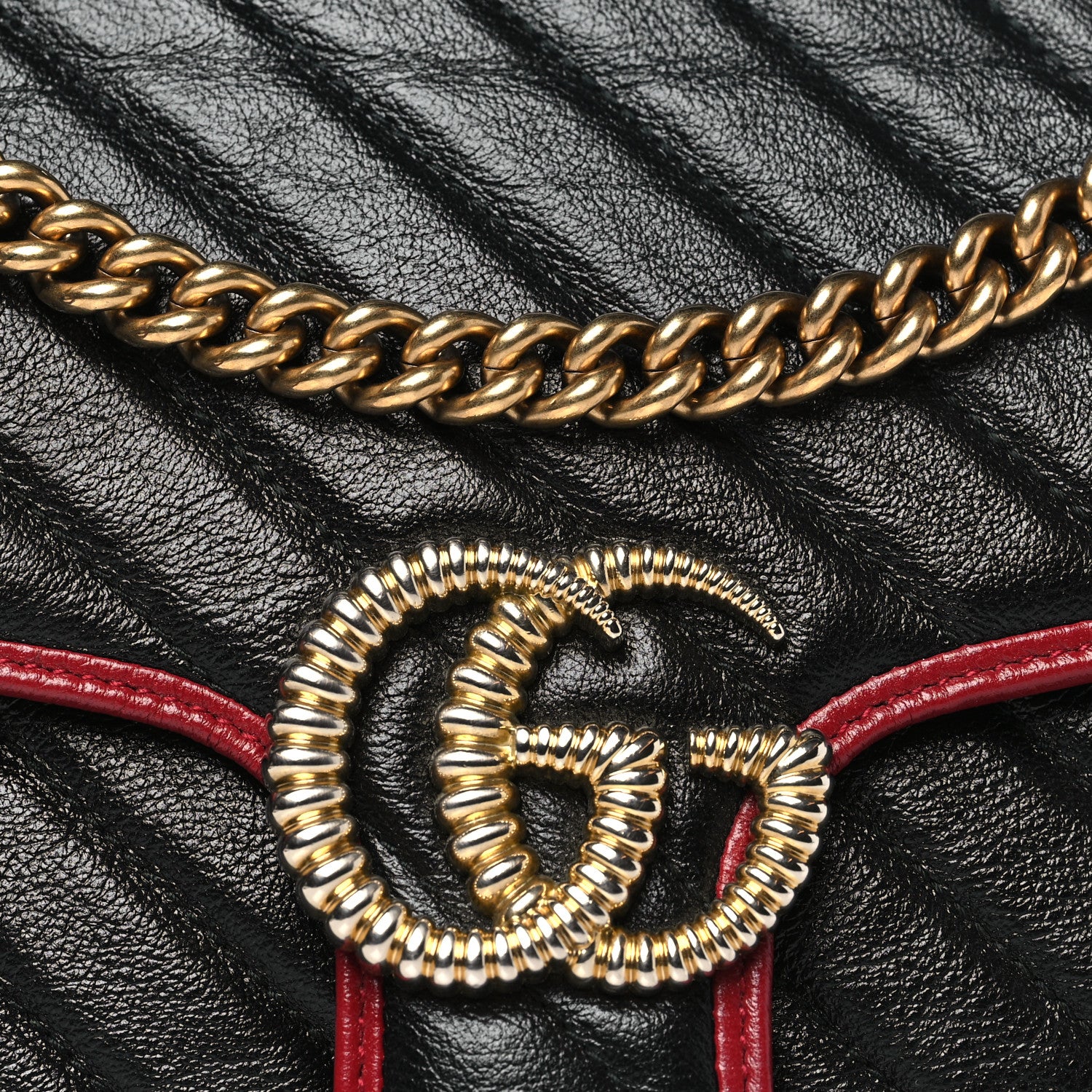 Gucci Vintage Effect Calfskin Matelasse Diagonal Small Torchon GG Marmont Shoulder Bag Black Romantic Cherry 8 of 11