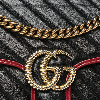 Gucci Vintage Effect Calfskin Matelasse Diagonal Small Torchon GG Marmont Shoulder Bag Black Romantic Cherry 8 of 11