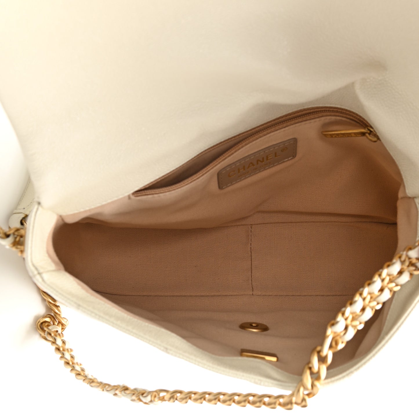 Shiny Caviar Quilted Large Chain Melody Flap White