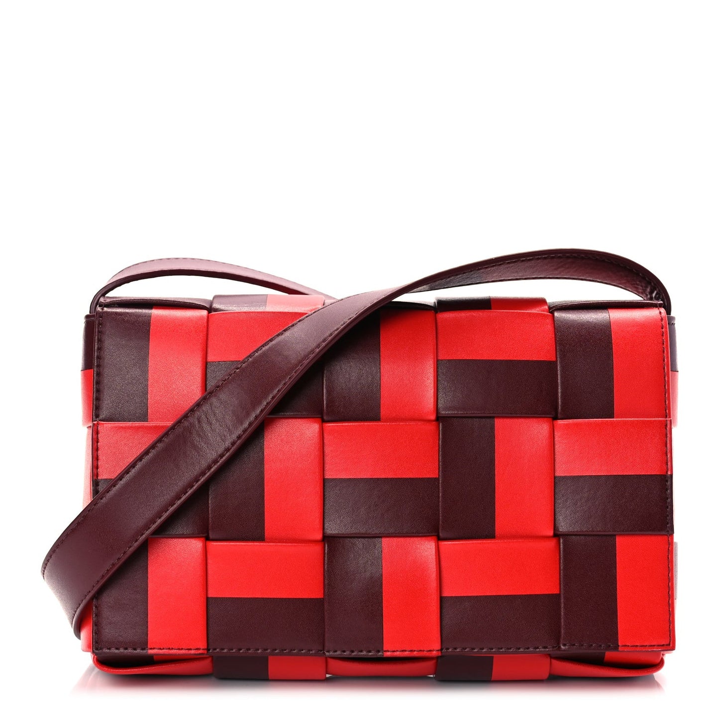 Lambskin Maxi Intrecciato Bicolor Cassette Crossbody Bag Red
