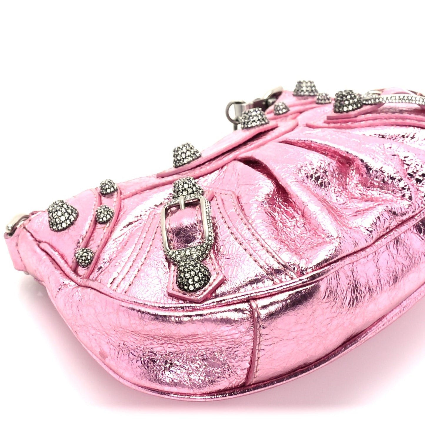 Metallic Agneau Arena Crystal Le Cagole Mini Purse With Chain Met Pink