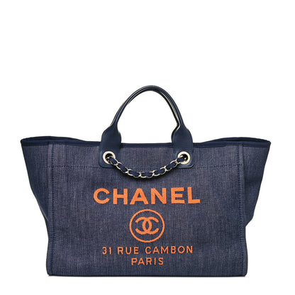 Chanel Denim Medium Deauville Tote Blue Orange 1 of 17