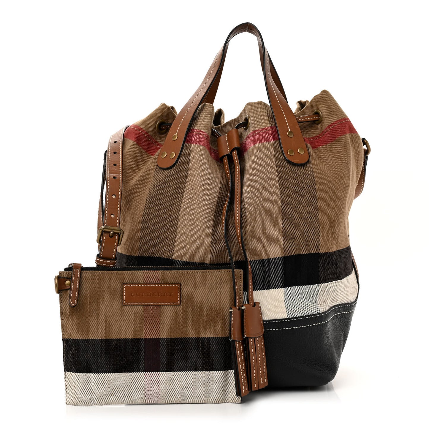 Grainy Calfskin House Check Canvas Medium Heston Crossbody Tan