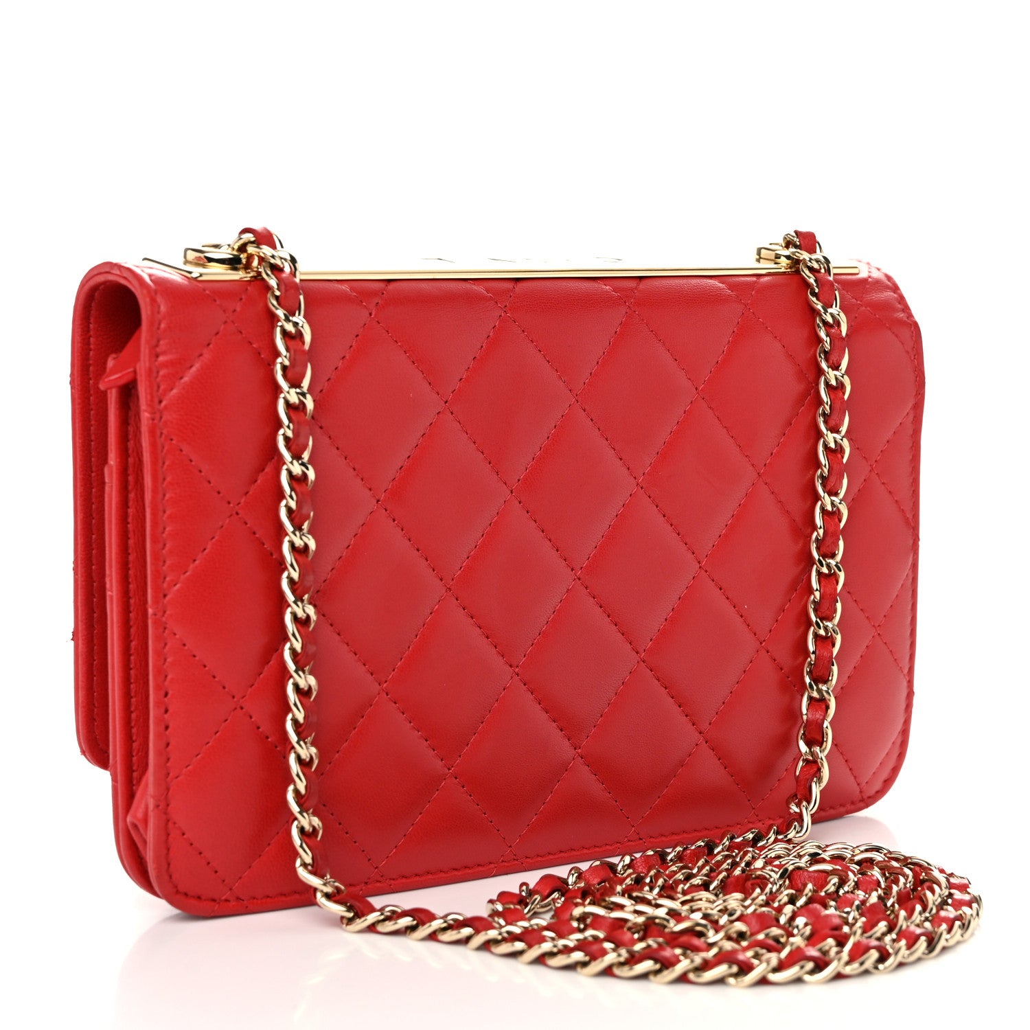 Chanel Lambskin Quilted Trendy CC Wallet On Chain WOC Red 3 of 13