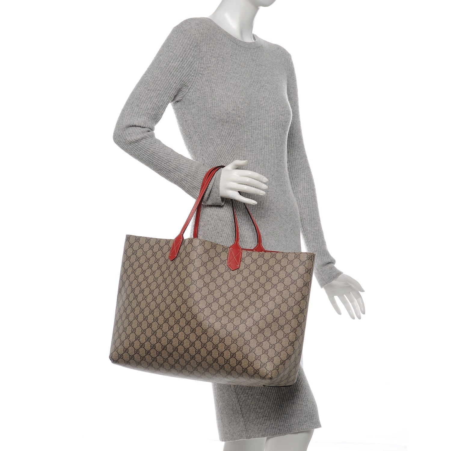 Gucci GG Supreme Monogram Large Reversible Tote Beige Red 2 of 7