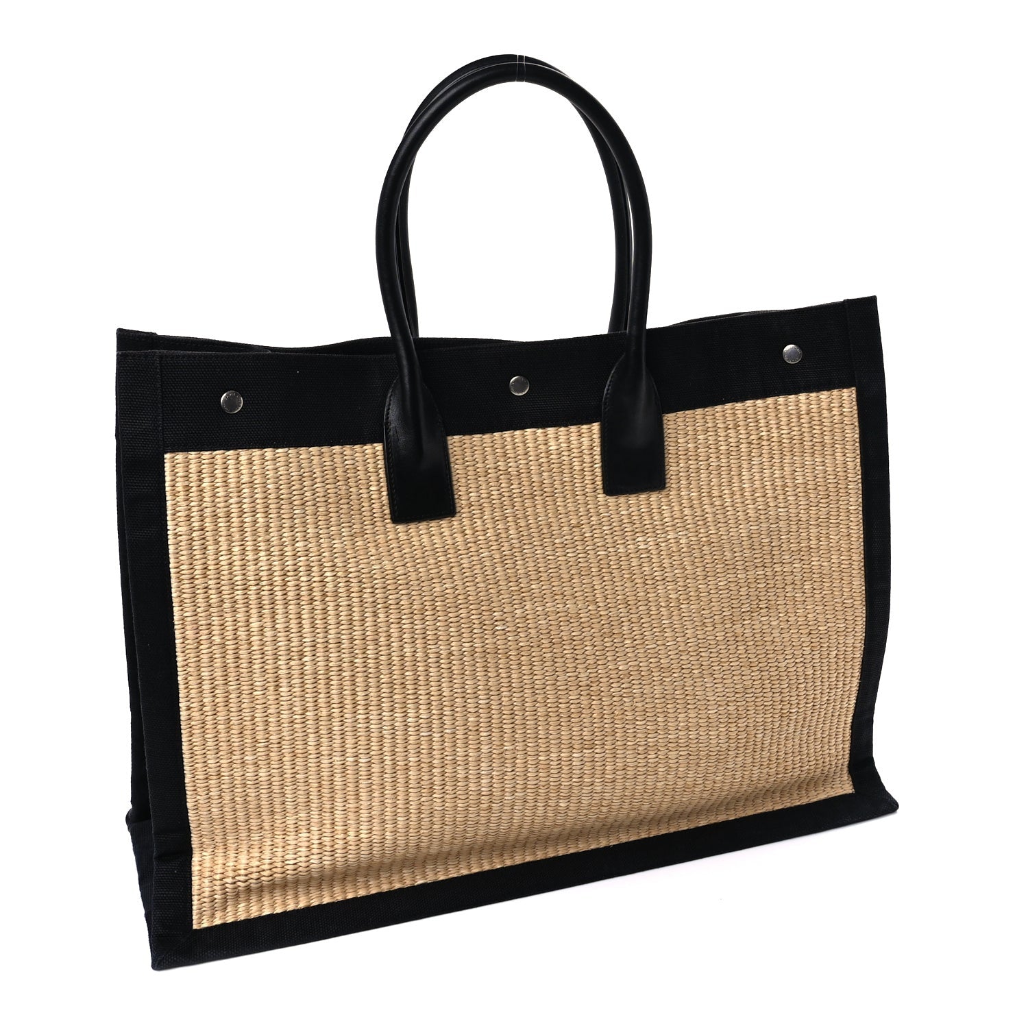 Saint Laurent Raffia Linen Calfskin Rive Gauche Tote  Naturale Black 2 of 7