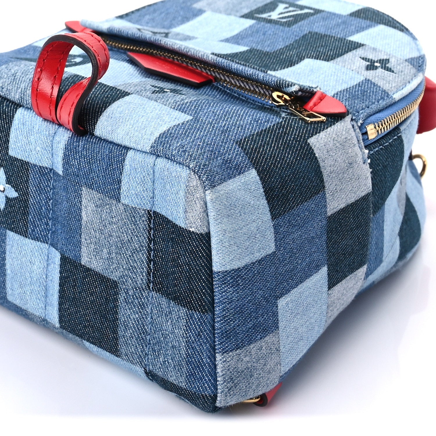 Louis Vuitton Denim Damier Monogram Patchwork Palm Springs Backpack Mini Blue Rouge 7 of 8