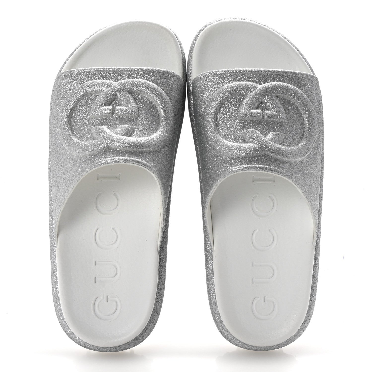 Gucci Glitter Rubber Womens InterLocking G Platform 42mm Slide Sandals 37 Silver 2 of 7