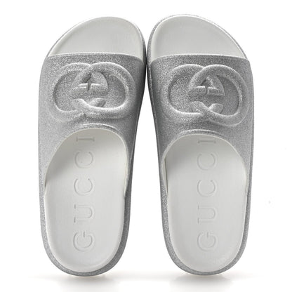 Gucci Glitter Rubber Womens InterLocking G Platform 42mm Slide Sandals 37 Silver 2 of 7