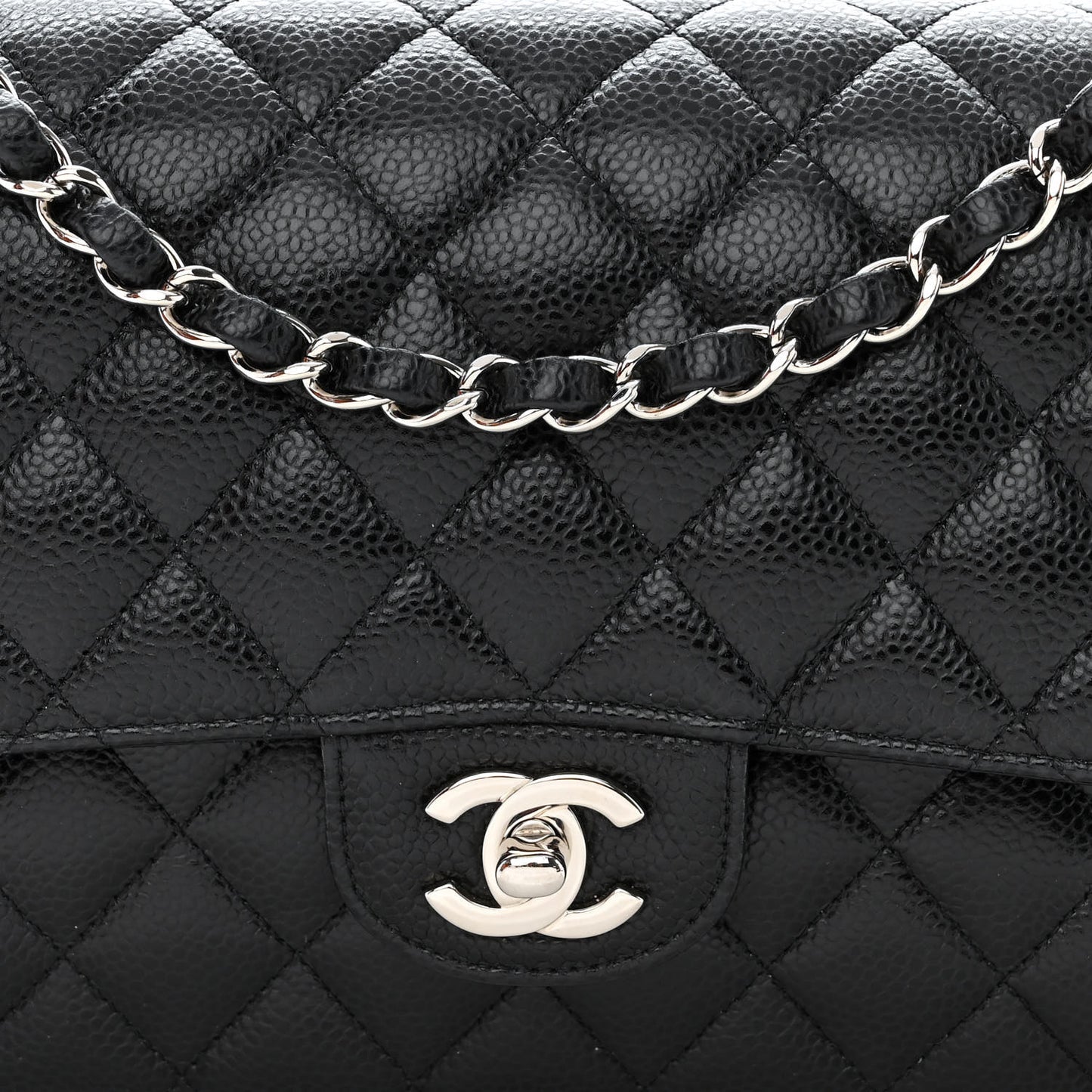 Caviar Quilted Medium Double Flap Black