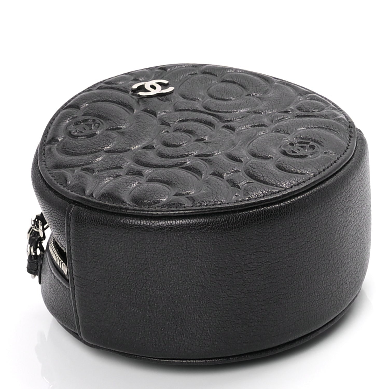Chanel Goatskin Camellia Quilted Round Clutch With Chain Anthracite 3 of 8