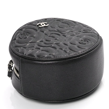 Chanel Goatskin Camellia Quilted Round Clutch With Chain Anthracite 3 of 8