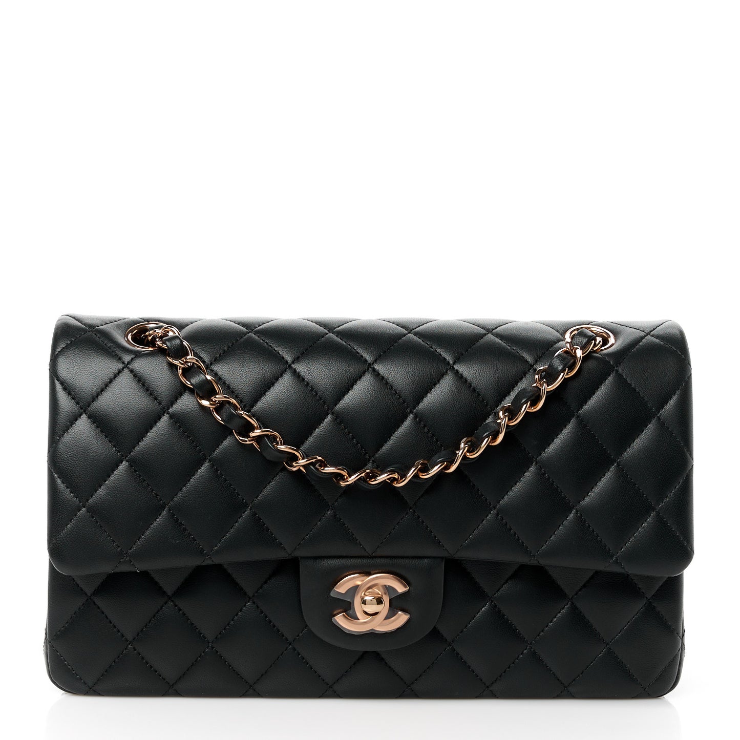Lambskin Quilted Medium Double Flap Black