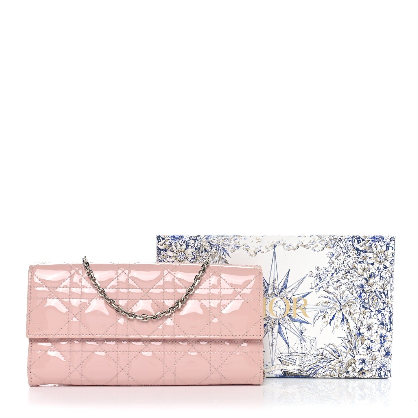 Patent Cannage Lady Dior Rendezvous Wallet On Chain Light Pink