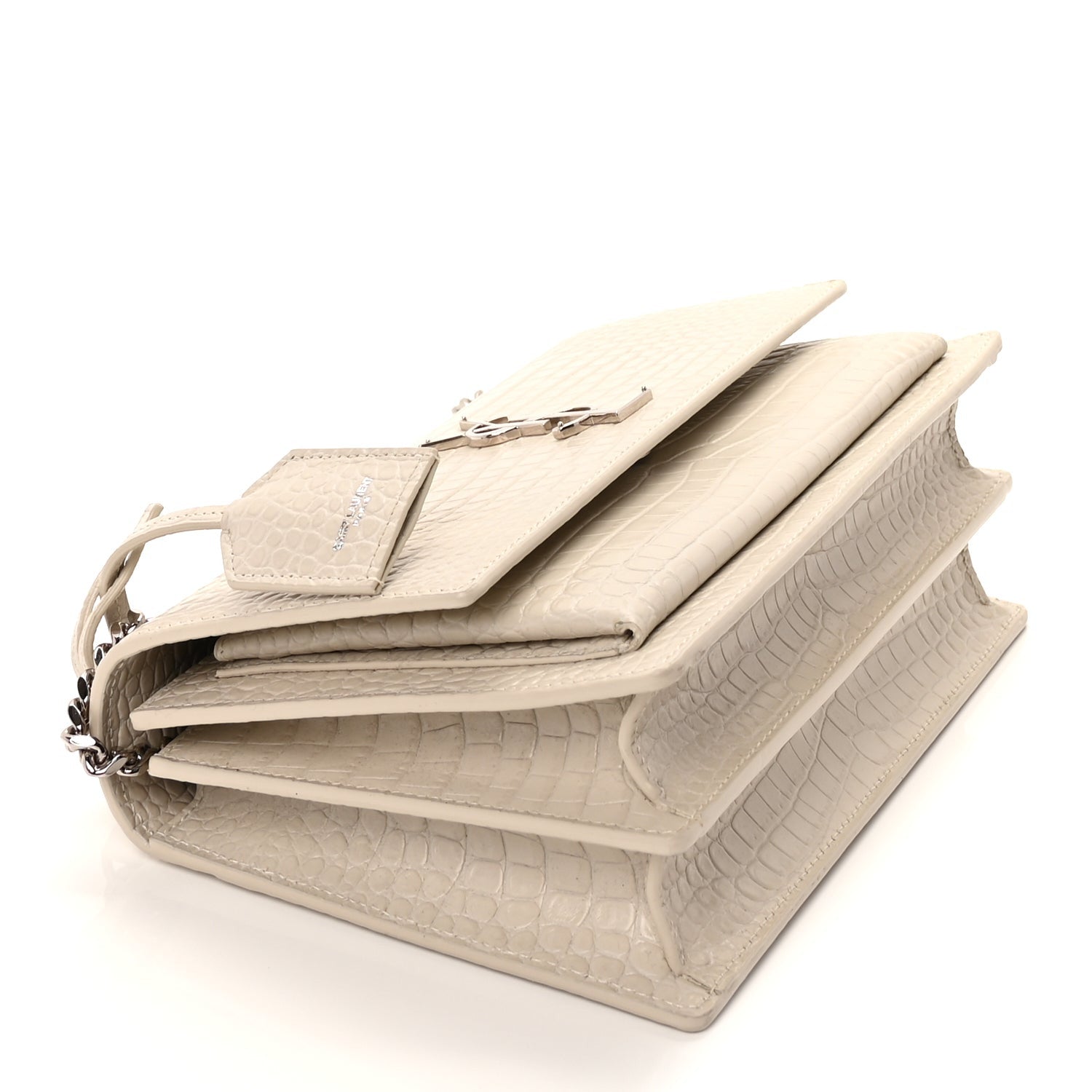 Saint Laurent Calfskin Crocodile Embossed Medium Monogram Sunset Blanc Vintage 7 of 8