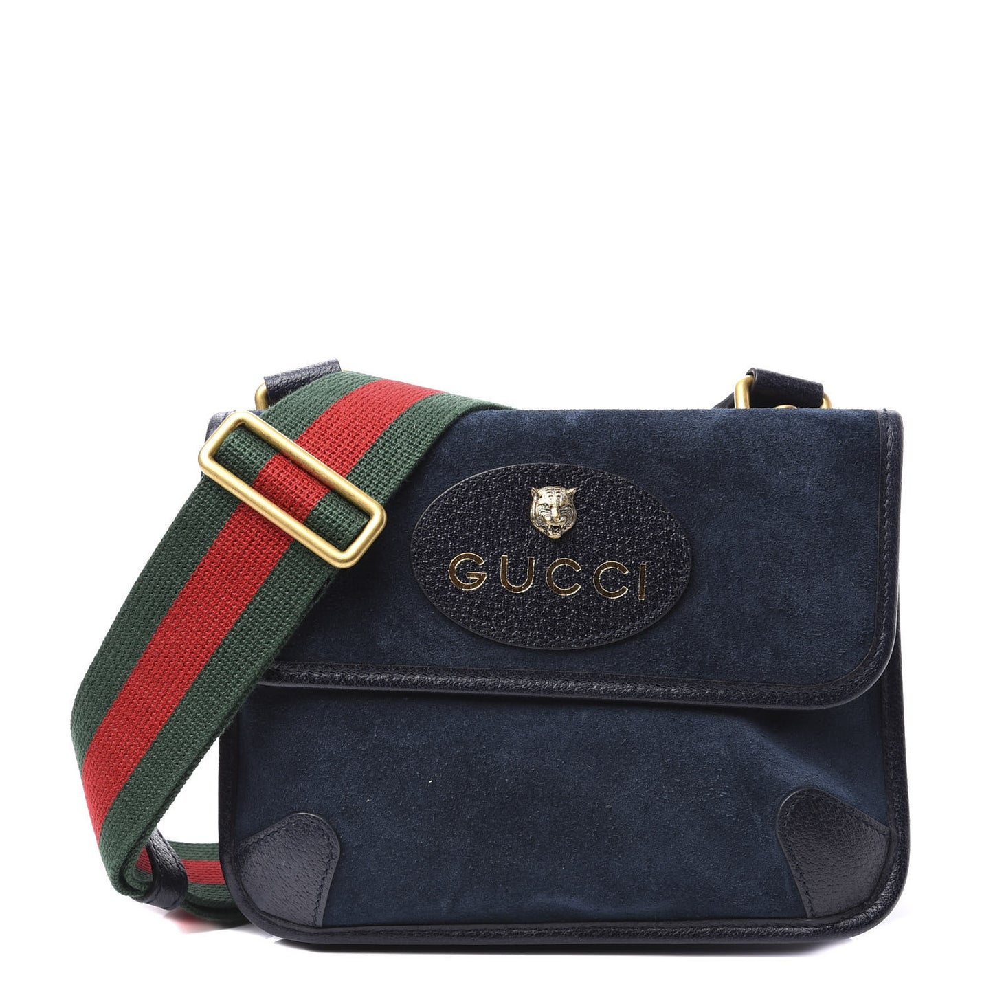 Suede Web Small Neo Vintage Double Flap Messenger Bag Blue