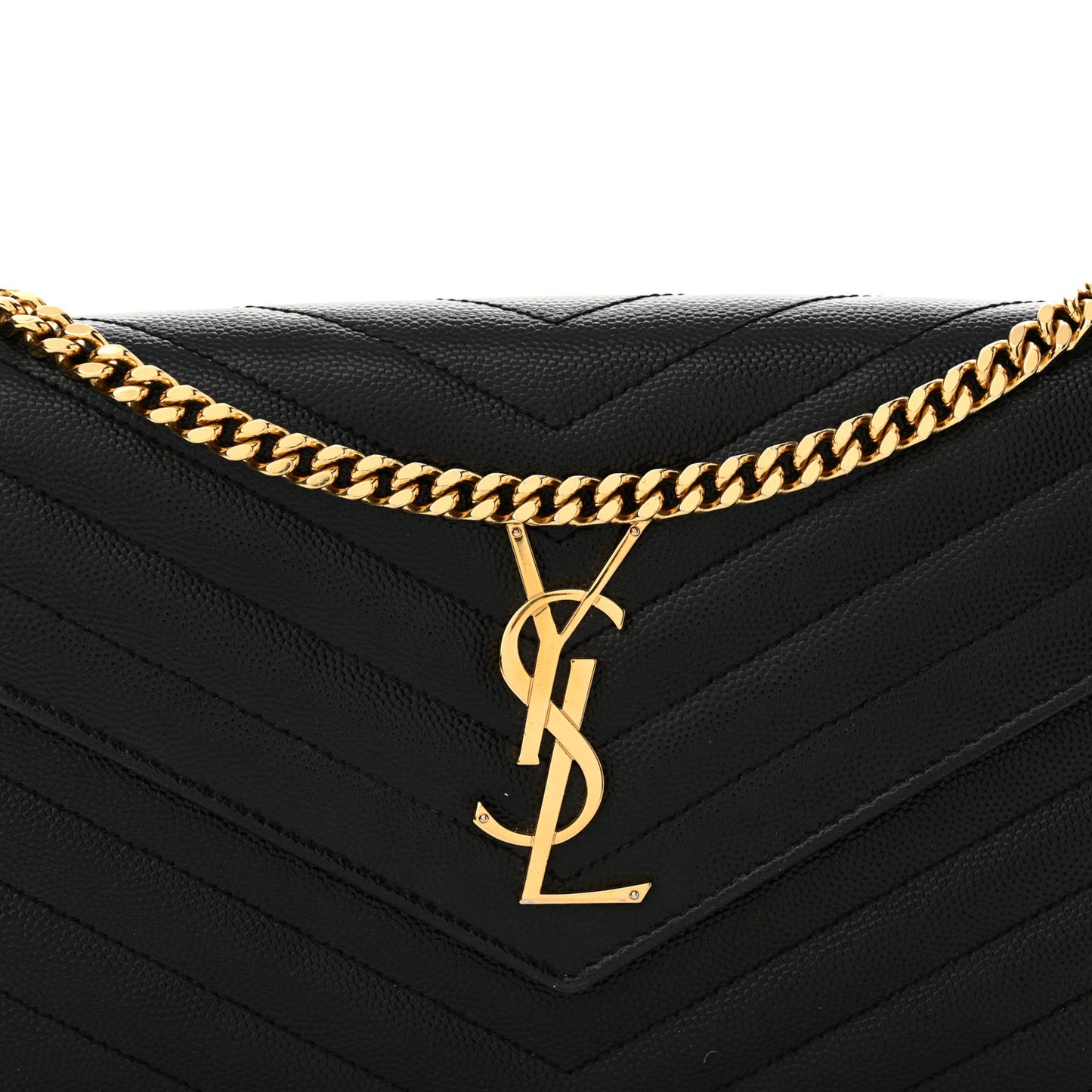 Grain De Poudre Matelasse Chevron Monogram Chain Wallet Black