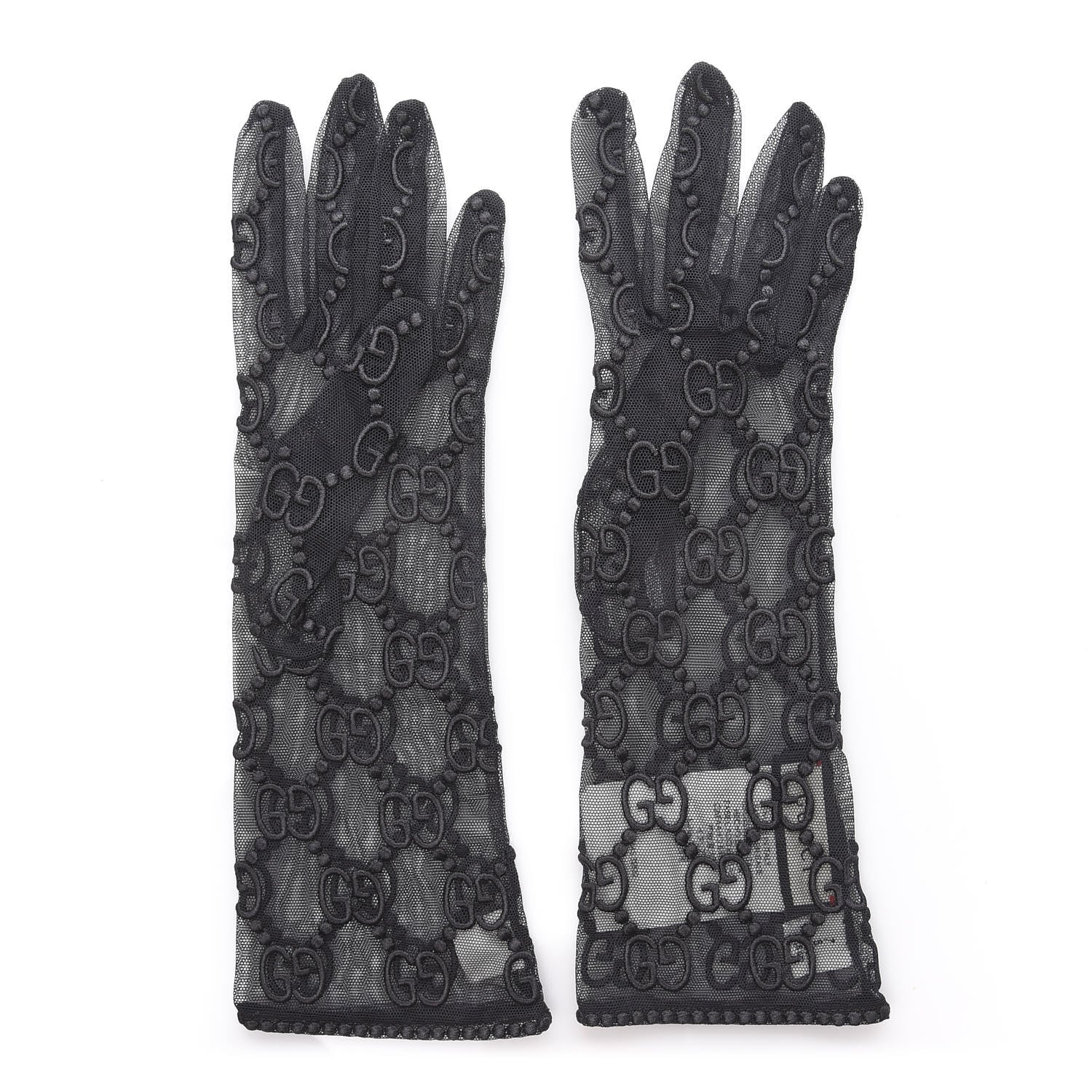 Gucci GG Monogram Tule Sheer Gloves S Gray 2 of 4
