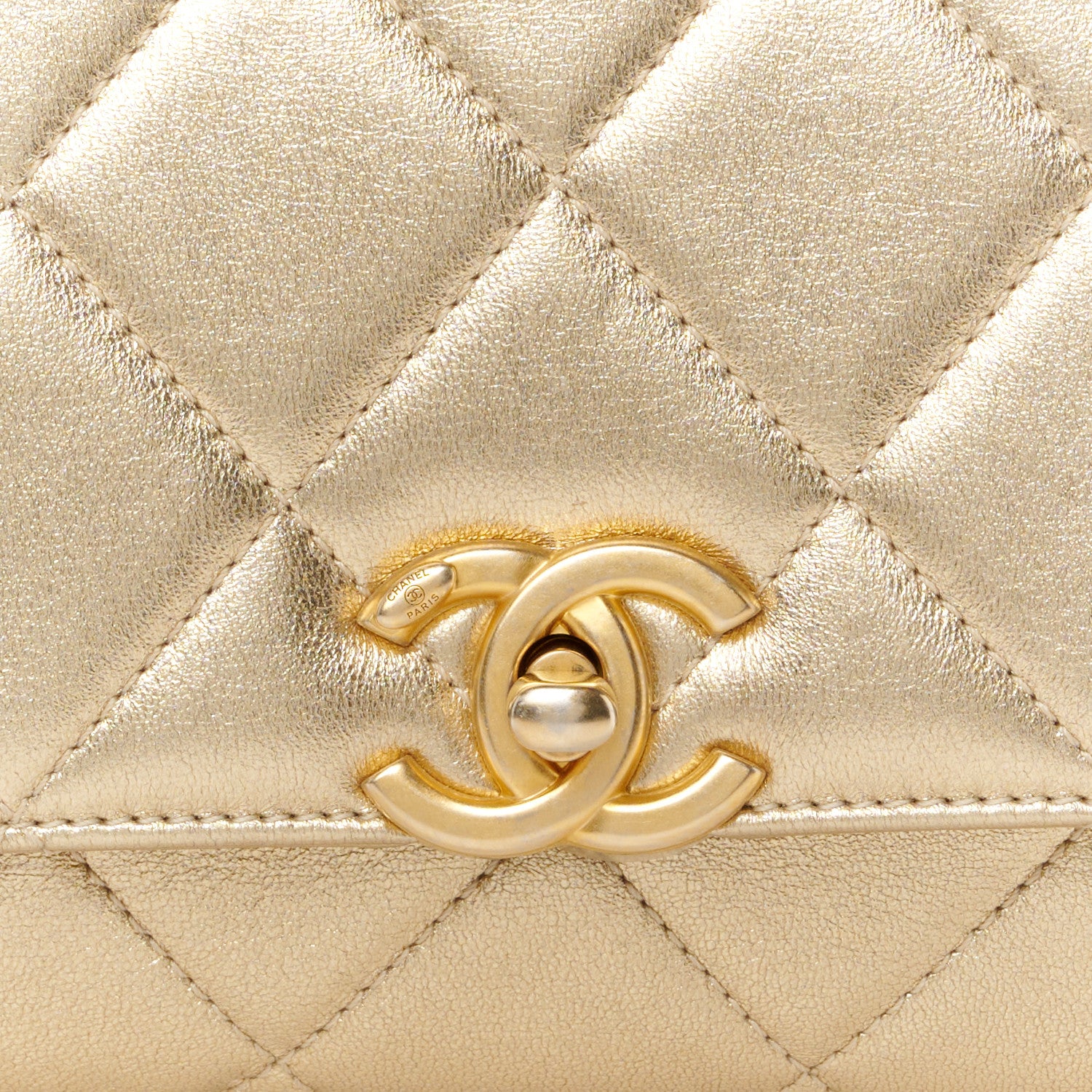 Chanel Metallic Lambskin Quilted Mini CC Crystal Logo Chain Flap Gold 8 of 10