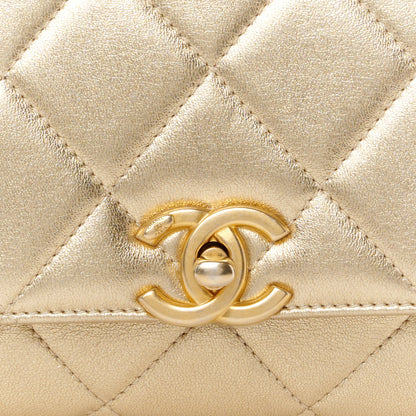 Chanel Metallic Lambskin Quilted Mini CC Crystal Logo Chain Flap Gold 8 of 10