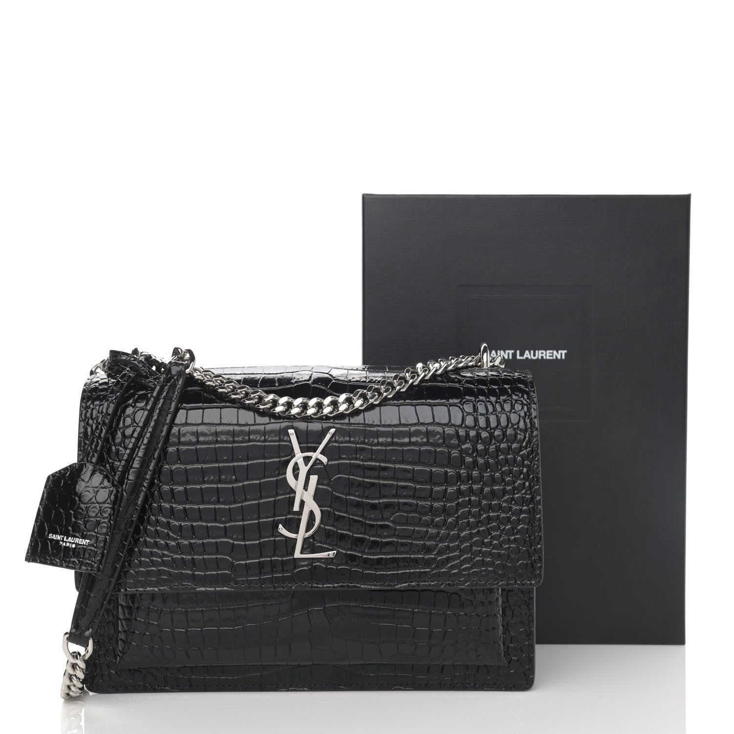 Saint Laurent Calfskin Crocodile Embossed Medium Monogram Sunset Black 11 of 11