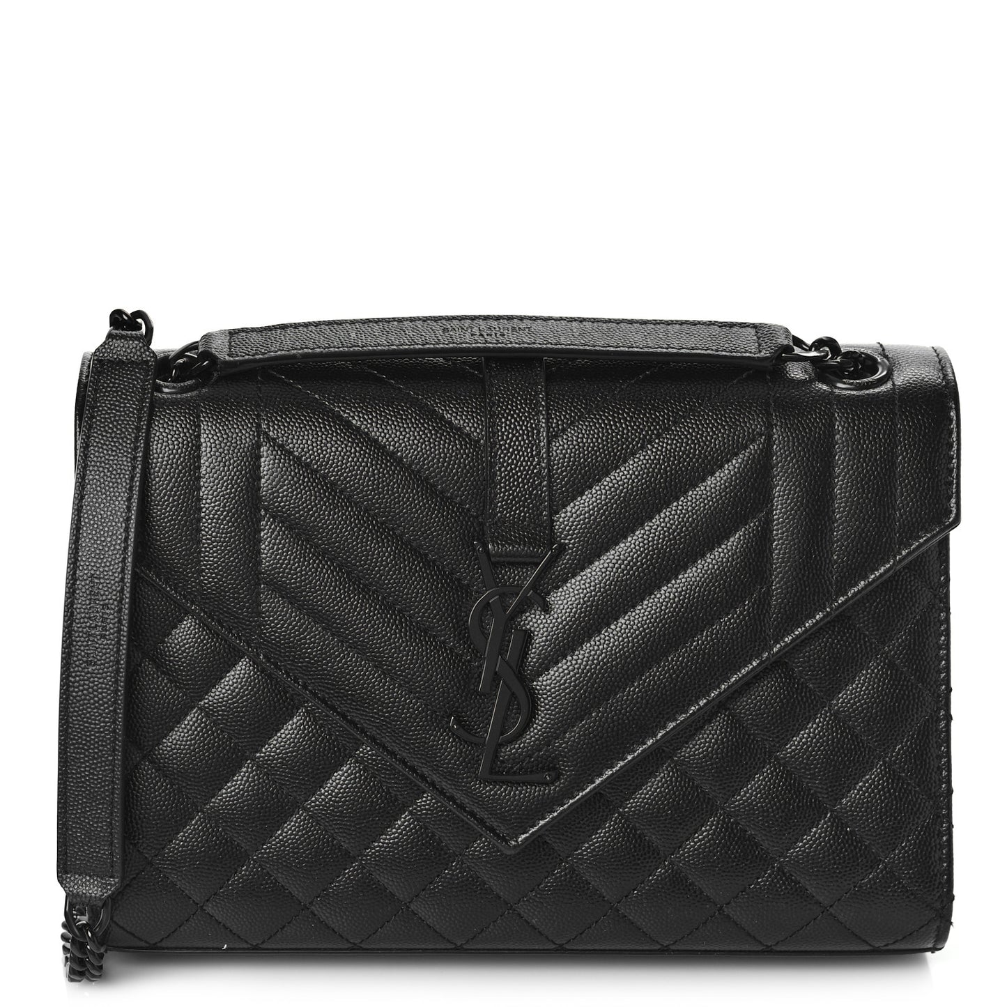 Grain De Poudre Textured Mixed Matelasse Triquilt Medium Monogram Monochrome Satchel Black