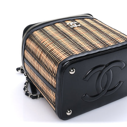 Chanel Glazed Calfskin Raffia Vanity Case Bag  Black Beige 9 of 10