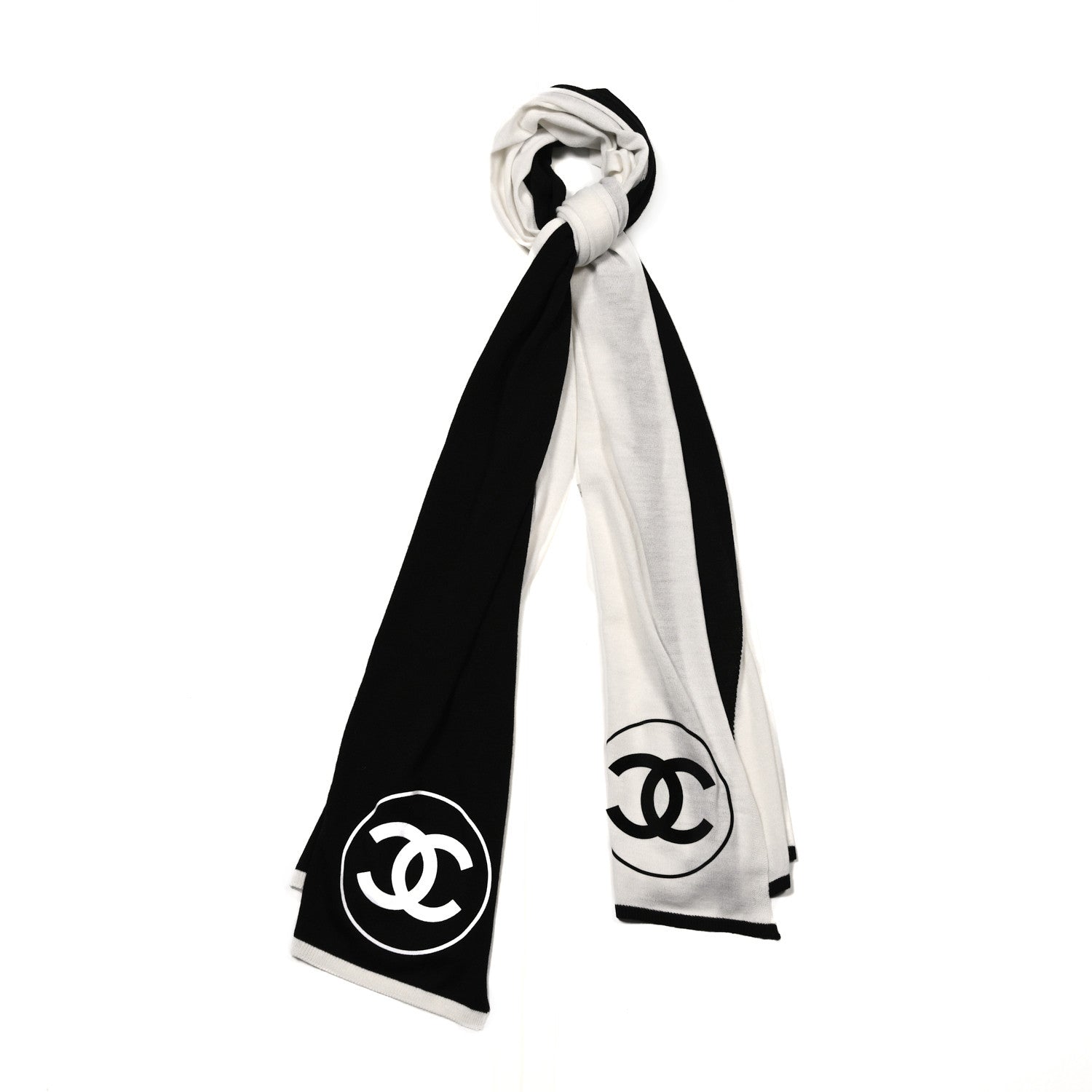Chanel Wool CC Scarf Black White 1 of 5