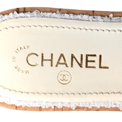 Chanel Tweed Cork CC Chain Mule Sandal 40.5 White 6 of 8