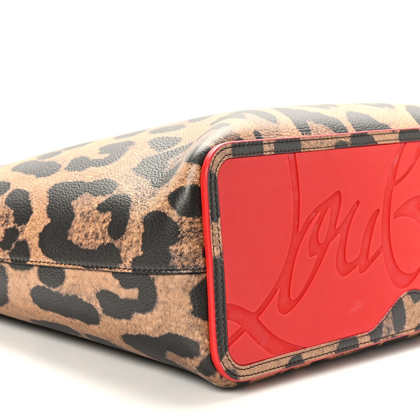 Calfskin Leopard Print Spikes East West Cabata Tote Brown