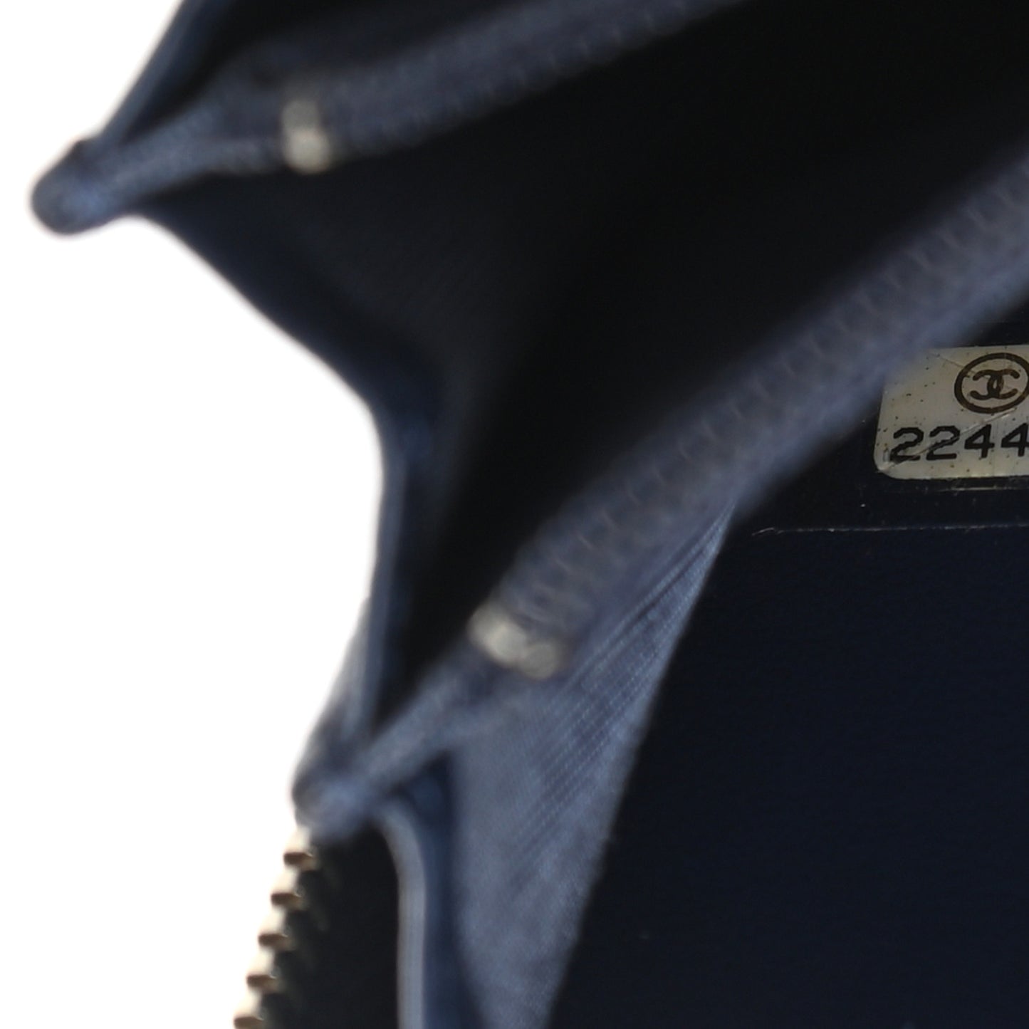 Lambskin Camellia Embossed Medium Zip Around Wallet Navy