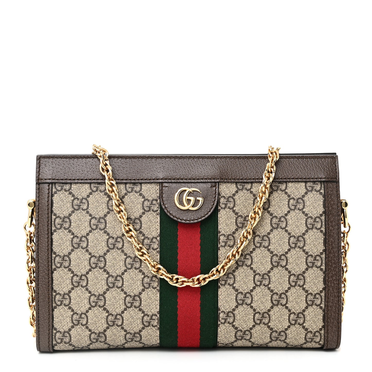 GG Supreme Monogram Web Small Ophidia Chain Shoulder Bag Brown