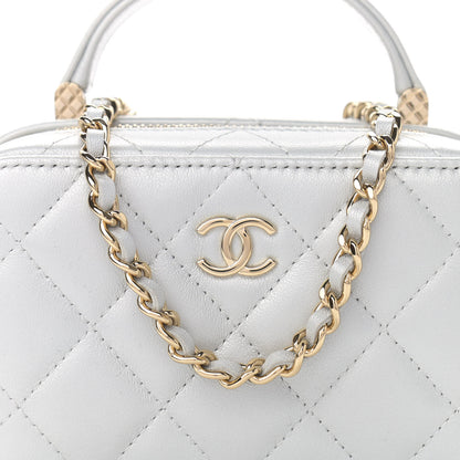 Chanel Metallic Lambskin Quilted Top Handle Vanity Case Silver 8 of 11